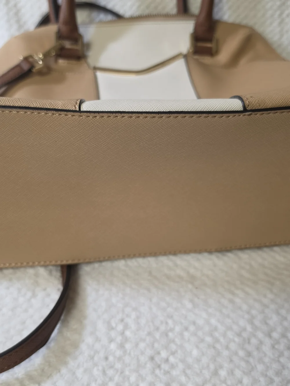 Calvin Klein Beige and White Colorblock Satchel